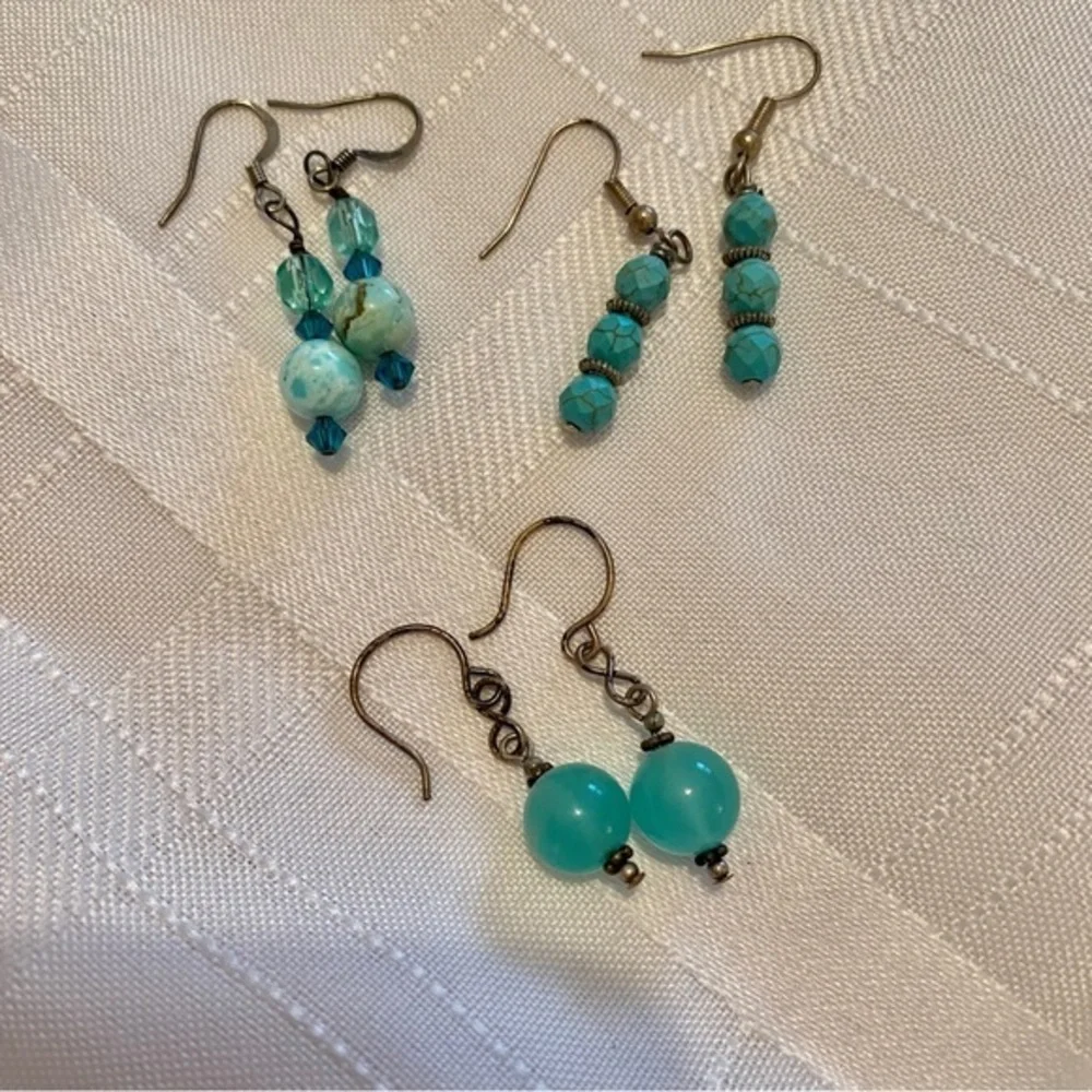 Lot of 3 Handmade Earrings Teal Colored
